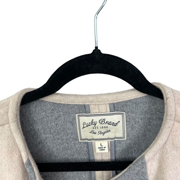 Lucky Brand Womens Wool Blend Asymmetric Jacket Snap Button Beige Grey Size L - Picture 3 of 7